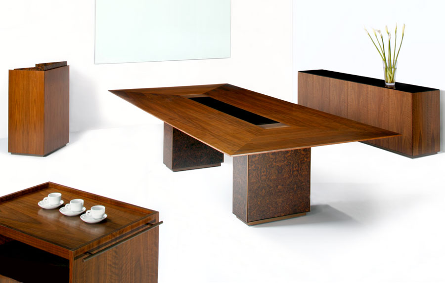 Dialogue™ Room with Rectangular Table, Service Credenza, Podium, and Mobile Cart 