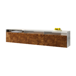 Museum™ Credenza Walnut Burl, Stainless Steel, Glass - thumb